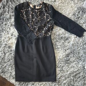 Lulu's Black and Cream Lace Mini Dress